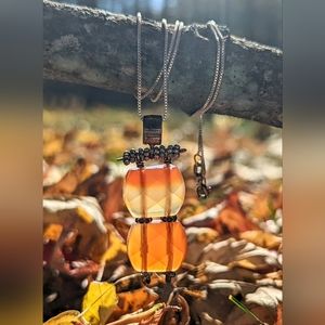 Fire agate block stone necklace, silver inlays, vintage Sundance